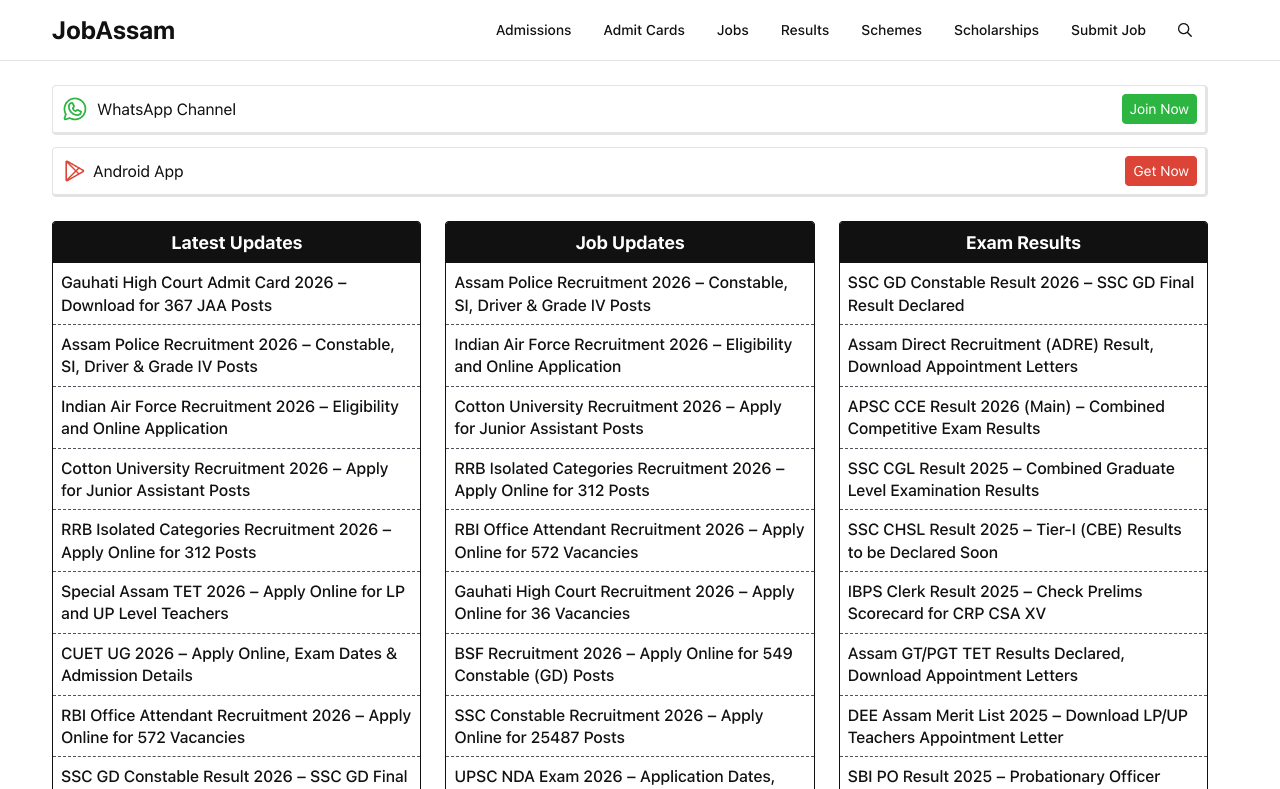 JobAssam.in - Assam's trusted job portal showing latest government job notifications
